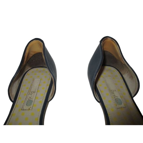 *Boden Coral and White Fun D'orsay Flats Striped Canvas Navy Blue Leather Heel - Picture 5 of 8